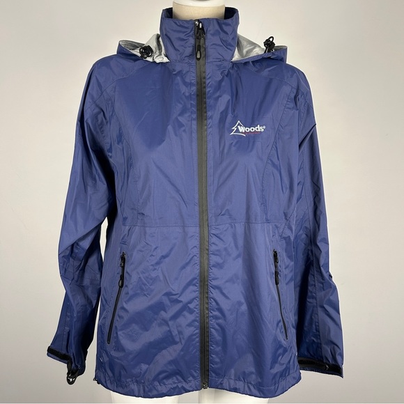Woods Canada Blue Hooded Windbreaker Jacket Size L - Picture 1 of 12